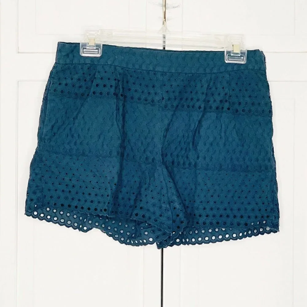 J. Crew Size 2 Scalloped Eyelet Shorts Navy Blue
